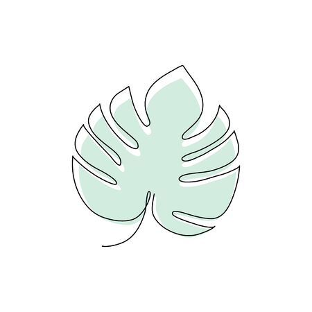 Monstera leaf line style. Continuous one line art drawing tropical palm vector illustration isolated.のイラスト素材
