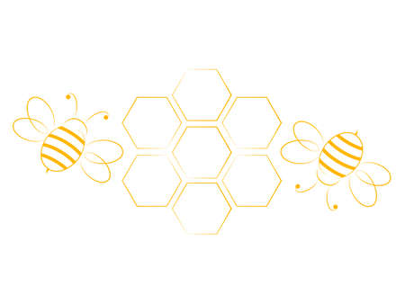 Line orange cute bees with honeycomb vector illustration isolated on whiteのイラスト素材