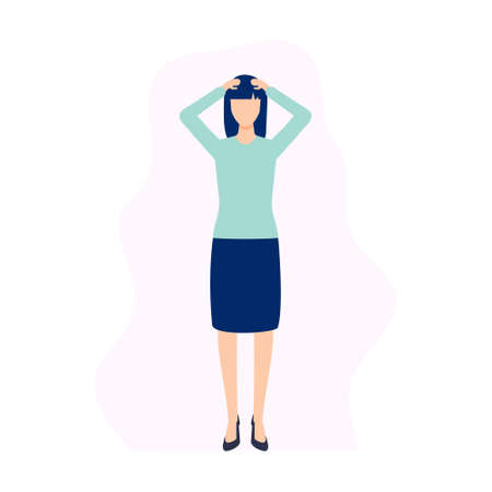 Unhappy young woman with problem isolated on whiteのイラスト素材