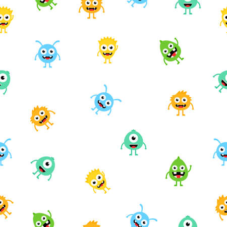 Seamless pattern cartoon cute monsters on whiteのイラスト素材