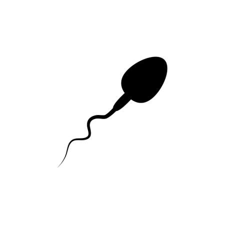 Spermatozoon flat icon vector illustration isolated on white. Sperm black outline symbol. Man cell icon. Male sexual reproductive system sign.のイラスト素材