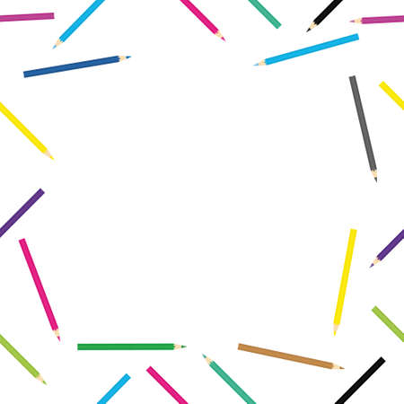 White background with colored pencils. Multicolored pencils with copy space. Vector illustration. Back to school concept.のイラスト素材