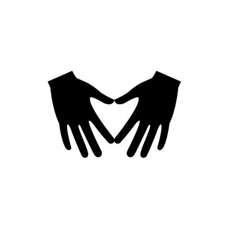 Hands make heart shape icon. People arms making heart sign outline vector illustration isolated on white. Black heart silhouette.のイラスト素材