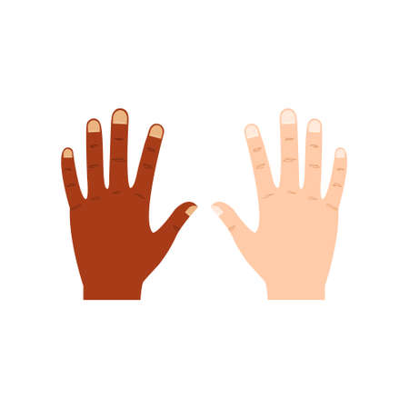 Black and white human hands together illustration. Combating racism concept. Friendship and respect poster vector isolated on white.のイラスト素材
