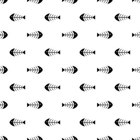 Seamless pattern fish bone vector white background. Fish black skull and skeleton line symbol.のイラスト素材
