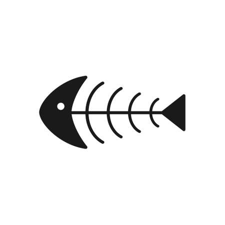 Fish bone vector icon outline isolated on white. Fish black skull and skeleton line symbol.のイラスト素材