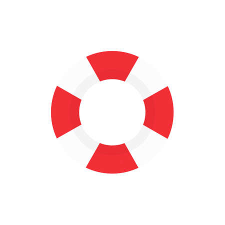 Red and white swimming rubber ring. Floating lifebuoy vector isolated on white. Summer sea vacation buoy illustration.のイラスト素材