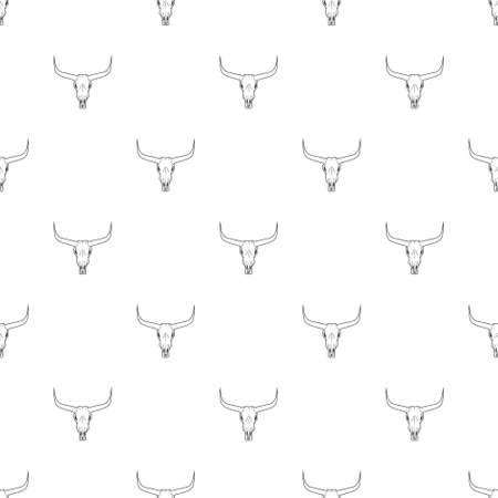 Longhorn skull seamless pattern white background. Bull skull head with horns pattern vector illustration. Texas animal symbol.のイラスト素材