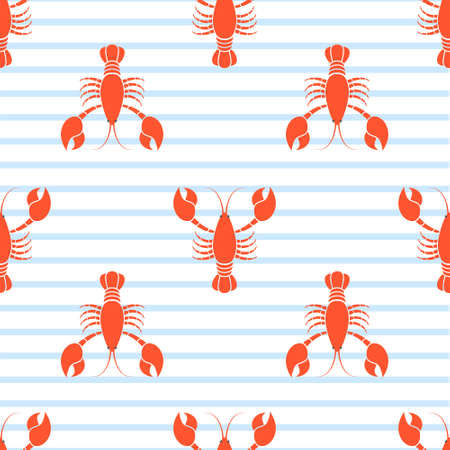 Lobster pattern seamless vector illustration on white background. Cartoon cute lobster collection.のイラスト素材