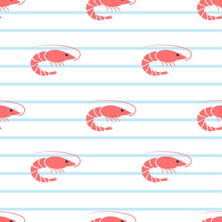Shrimp seamless vector illustration. Fresh sea food pattern on white background.のイラスト素材