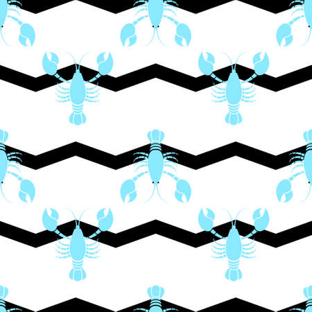 Lobster pattern seamless vector illustration on white background. Cartoon cute lobster collection.のイラスト素材