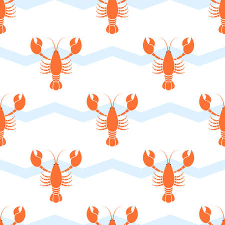 Lobster pattern seamless vector illustration on white background. Cartoon cute lobster collection.のイラスト素材