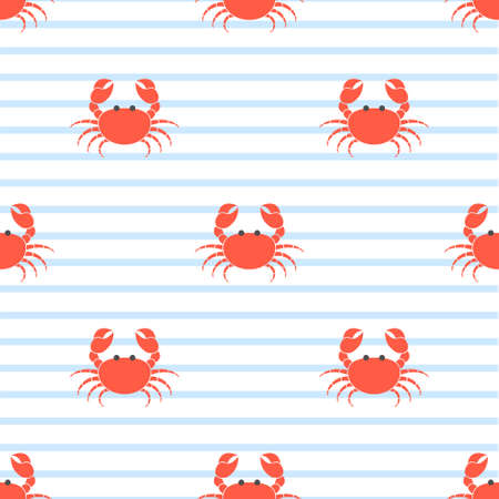 Crab cute pattern background vector illustration on white. Crab seamless backdrop.のイラスト素材