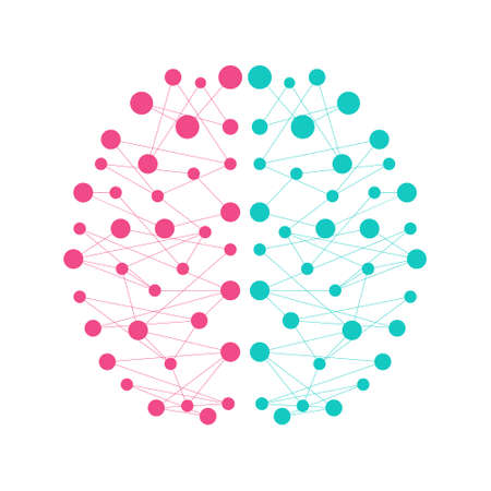 Brain connected dot line icon. Brain colorful vector with pink and blue colors isolated on whiteのイラスト素材