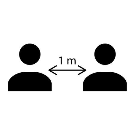 Social distance icon. Black people silhouettes with arrow distance between vector illustration...