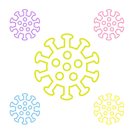 Virus colorful icon set. Microbe or bacterium outline symbol in glyph style, corona virus vector illustration isolated on white.のイラスト素材