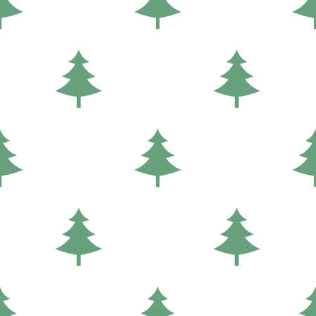 Christmas tree pattern seamless white background. Green forest trees vector illustration.のイラスト素材
