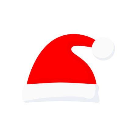 Cute cartoon Santa hat icon. Flat Christmas red hat vector illustration isolated on white.のイラスト素材