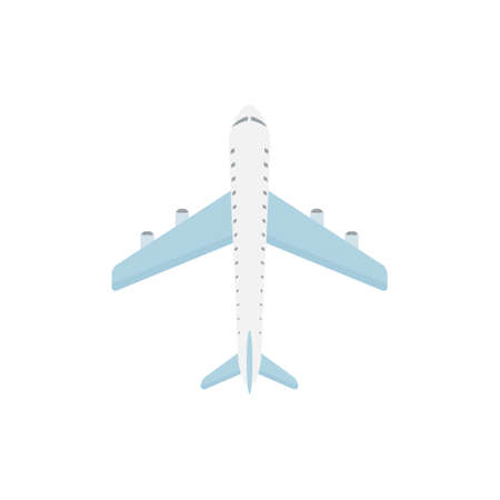 Plane icon. White airplane with blue wings vector illustration isolated on white.のイラスト素材