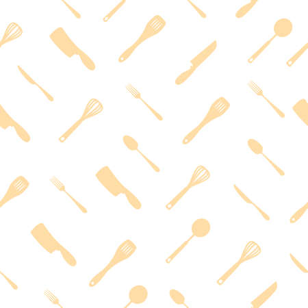 Seamless pattern kitchen tool icon. Cutlery wooden silhouettes. Kitchen concept vector illustration on white background.のイラスト素材