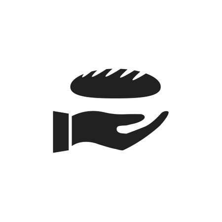 Hand holding bread icon. Black outline vector illustration isolated on whiteのイラスト素材