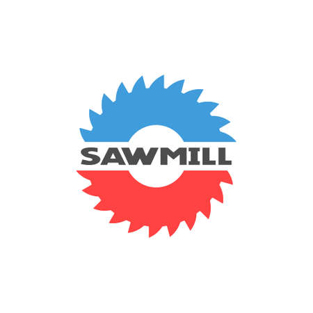 Sawmill colorful icon. Milling cutter blue and red symbol. Vector isolated on white.のイラスト素材