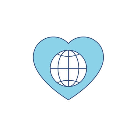 Globe blue icon inside heart vector illustration isolated on white background.のイラスト素材