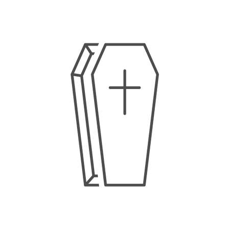 Coffin outline icon. Burial concept vector illustration isolated on white.のイラスト素材