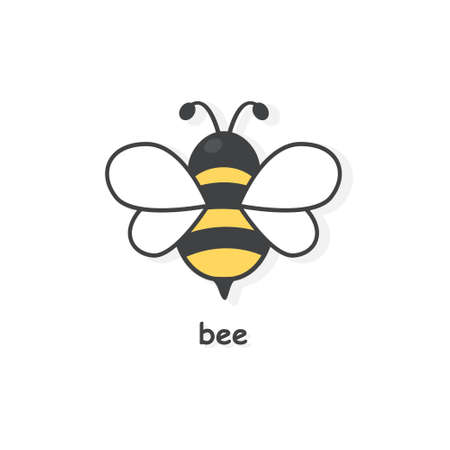 Cute flying bee icon. Animal honey bee character isolated on white background.のイラスト素材