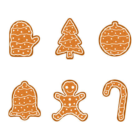 Gingerbread cookies icon set. Christmas cute food symbols. Vector illustration isolated on white.のイラスト素材