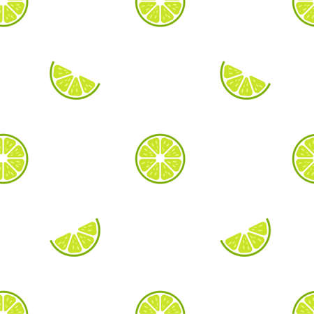 Fresh lime seamless background. Pattern citrus with slices vector illustration isolated on white.のイラスト素材