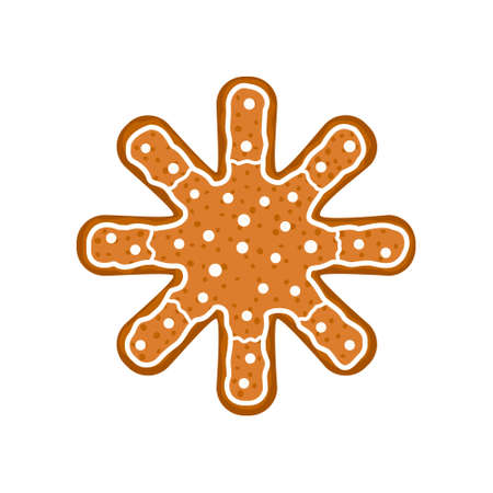 Cute chocolate cookies in snowflake shape. Christmas gingerbread cartoon symbol. Vector illustration isolated on white.のイラスト素材