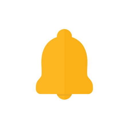 Bell flat icon. Yellow alarm symbol. Vector illustration isolated on the white backgroundのイラスト素材