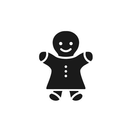 Chocolate cookie ginger man shape. Christmas gingerbread cartoon black symbol. Vector illustration isolated on white.のイラスト素材