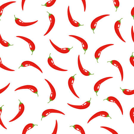 Red chili peppers seamless pattern white background. Fresh hot healthy food vector illustration.のイラスト素材