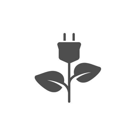 Plug power icon. Socket and leaf sign. Alternative power nature energy. Vector illustration isolated on white.のイラスト素材
