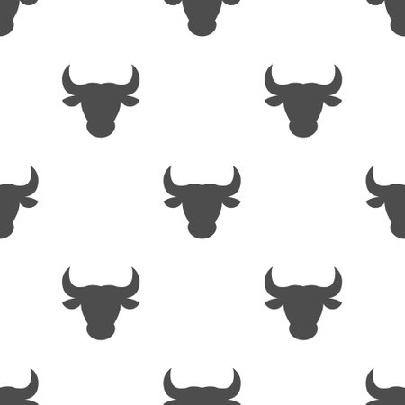 Bull seamless pattern white background. Bull head with horns vector illustration. Texas animal symbol.のイラスト素材