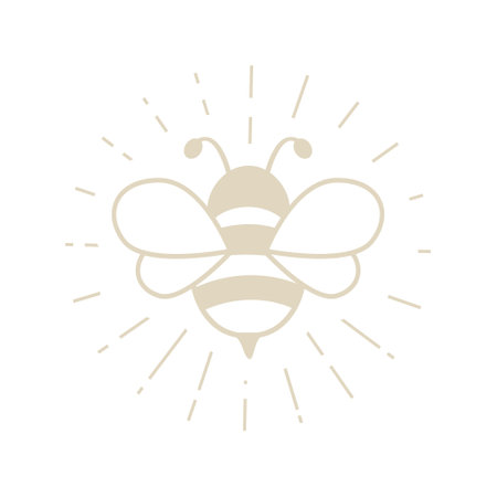 Bee with sunburst retro icon. Cartoon bee inside rays silhouette isolated on a white background. Vector illustration.のイラスト素材