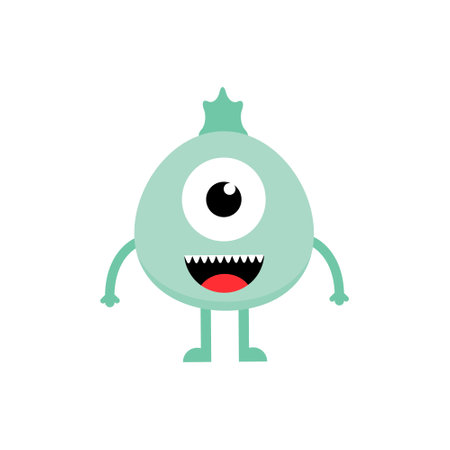 Cute cartoon baby monster. Kawaii scary funny baby character flat icon. Happy Halloween vector illustration isolated on white background.のイラスト素材