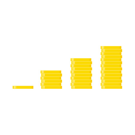 Golden coins set. Flat gold icon. Economy, finance, money concept. Wealth symbol vector illustration isolated on whiteのイラスト素材