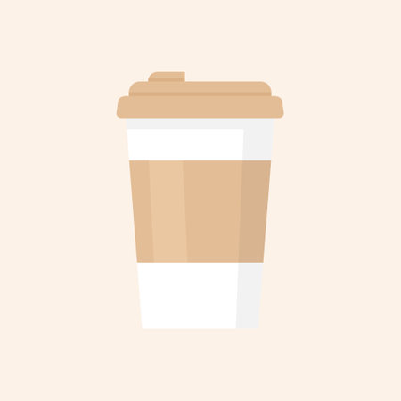 Coffee cup with brown lid and cup holder. Vector illustration isolated on white.のイラスト素材