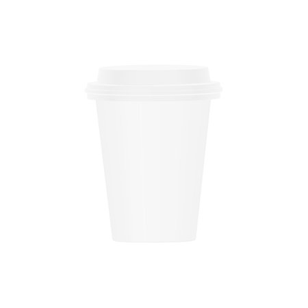 Coffee white cup 3D icon. Paper or plastic mockup glass. Vector illustration isolated on white.のイラスト素材
