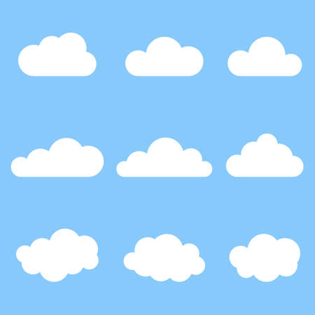 Cloud set icon. White clouds element. Weather symbol. Vector isolated on blueのイラスト素材