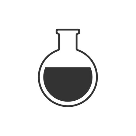 Flask icon. Chemistry glass bottle. Test tube black line symbol. Vector isolated on whiteのイラスト素材