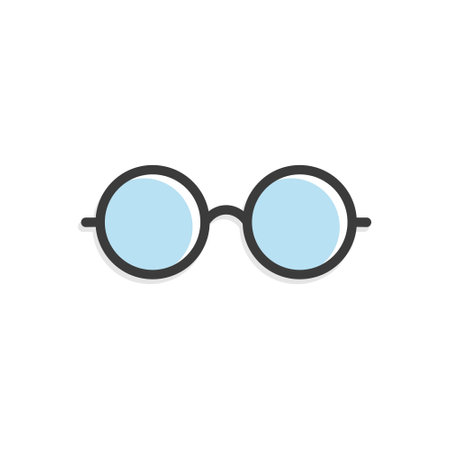 Glasses icon. Flat round blue glasses. Vector illustration isolated on white.のイラスト素材