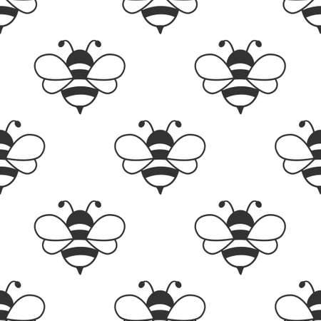 Seamless pattern with flying bees. Vector cartoon black and white bees isolatedのイラスト素材