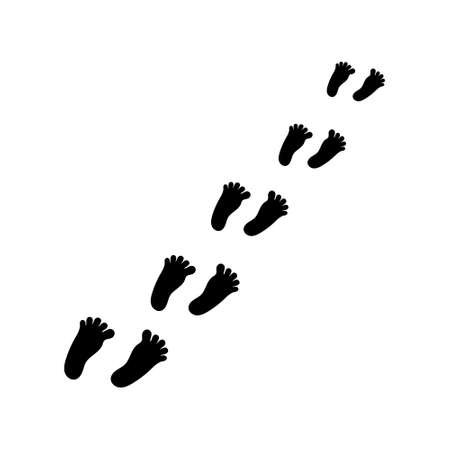 Line of foot black icon set. Foot trail. Bare human footprints track. Vector illustration.のイラスト素材