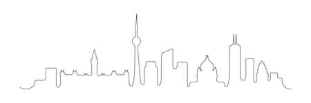 Canada one line buildings. Canada skyline architecture. Canadian famous city building. Vector illustration isolated on whiteのイラスト素材