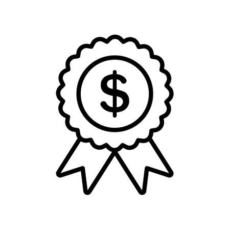 Best price line icon. Business money badge with ribbons. Special offer outline symbol. Vector isolated on whiteのイラスト素材