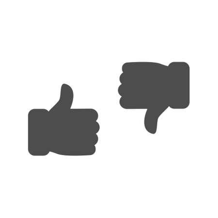 Thumbs up and thumbs down icon. Like and dislike black silhouette sign. Disagree with agree outline symbol. Arm gesture. Vector isolated on the white backgroundのイラスト素材